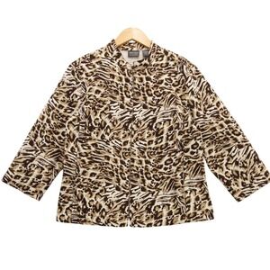 Additions by‎ Chicos Leopard Zebra Print Jacket Zip Front Collarless Sz 2 L
